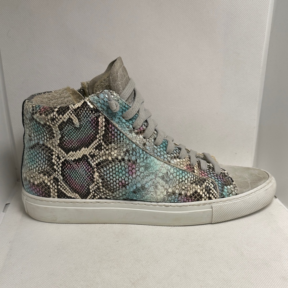 P448 Star Snakeskin Embossed & Grey Suede Hidden Heel High Top Sneaker Sz EU 38 - Picture 12 of 16